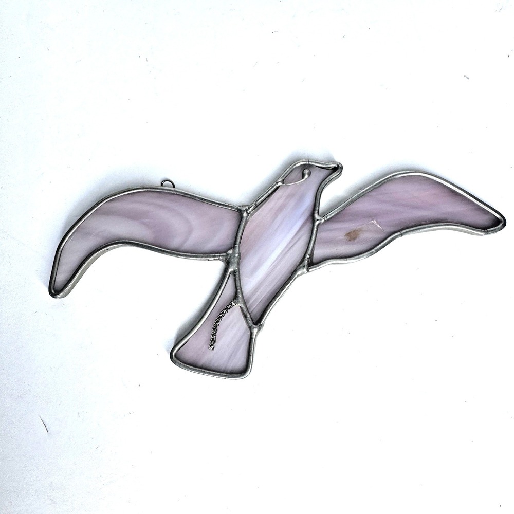 Vintage Stained-Glass Bird Seagull Suncatcher‎ Purple Lavender Hanging Window